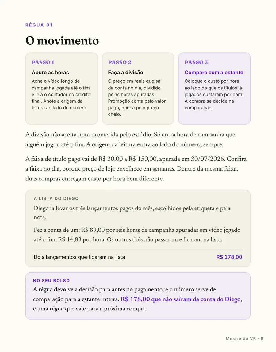 Passo a passo: O movimento em três passos: apure as horas com a origem anotada, faça a divisão, compare com a estante